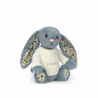 Jellycat Blossom Dusky Blue Bunny with Cream Jumper USA | 23790GNRX